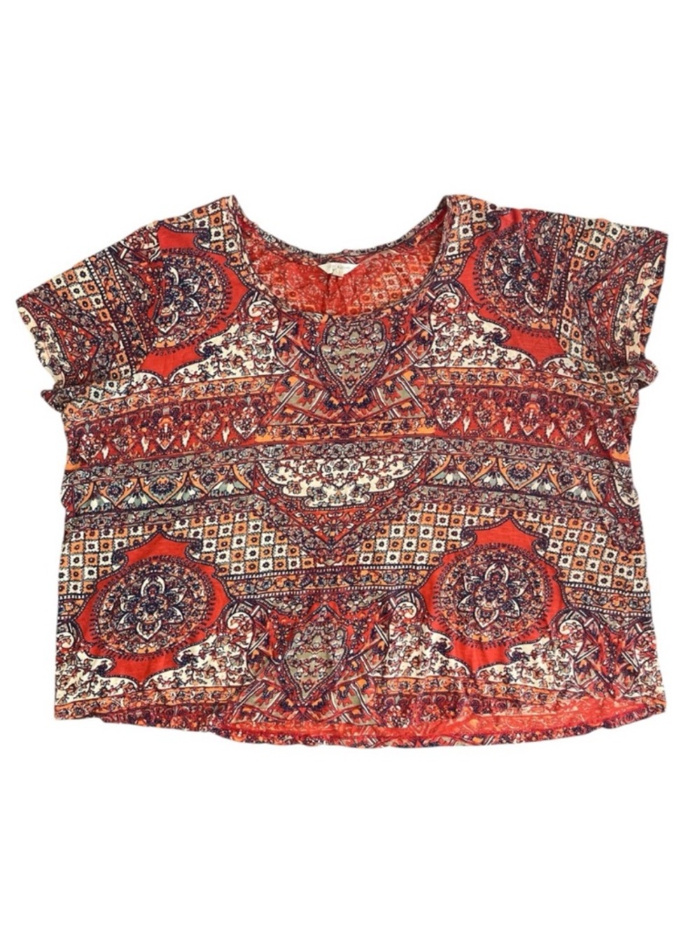 Lucky Brand Boho Floral Print SS Top 3X Cotton Crewneck